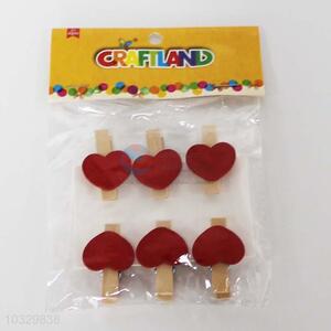 6PC Heart Shaped Wooden Clips Photo Holder
