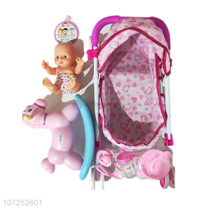 New Arrival 10 Inch Baby Doll With Stroller Toy Set For Girls