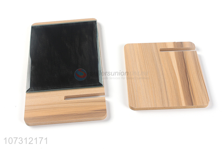 High quality rectangle shape plastic cosmetic mirror wood grain mirror