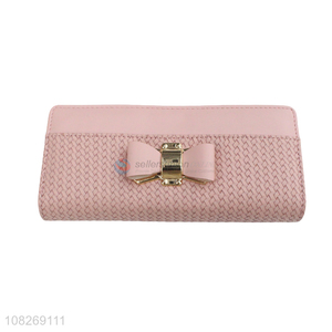 New arrival long woven <em>women</em> wallet bowknot clutch <em>purse</em> card holder