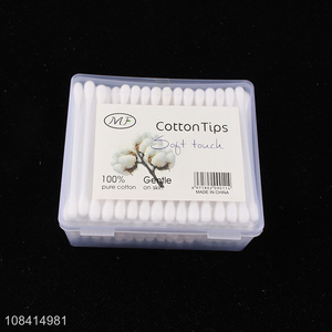 Wholesale 200 pieces plastic stick cotton buds ear swabs with storage box