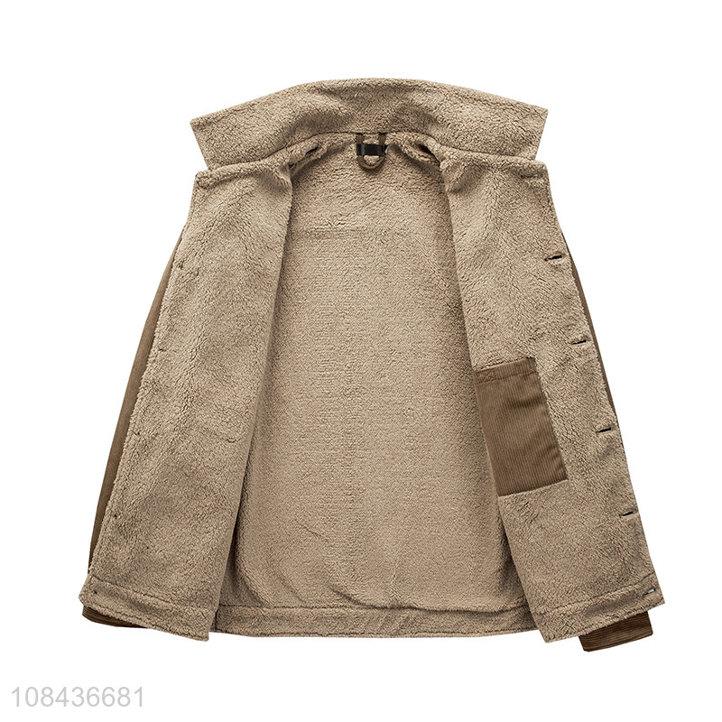 Wholesale men's sherpa lined corduroy jacket plus size winter coat button up jacket