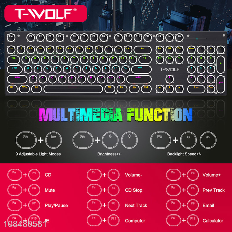 Wholesale 104 keys backlit electroplated punk wired mechanical keyboard