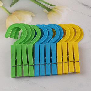New product 12pcs <em>plastic</em> laundry <em>hook</em> clip clothes pins