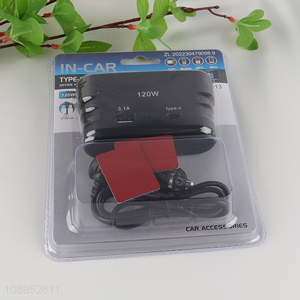 Wholesale 120W 3-Socket <em>Car</em> <em>Cigarette</em> <em>Lighter</em> Adapter with 1 Type-C 1 USB Port