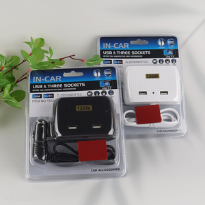 Factory Price 120W <em>Car</em> Charger <em>Cigarette</em> <em>Lighter</em> with 3 Sockets 2 USB Ports