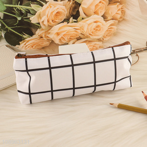 Factory Supply Portable Plaid Canvas <em>Pen</em> <em>Bag</em> Zippered Pencil <em>Bag</em>