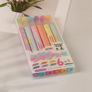 Wholesale 6 Pieces Double Ended Fine & Chisel Tip Highlighter Pens for Students