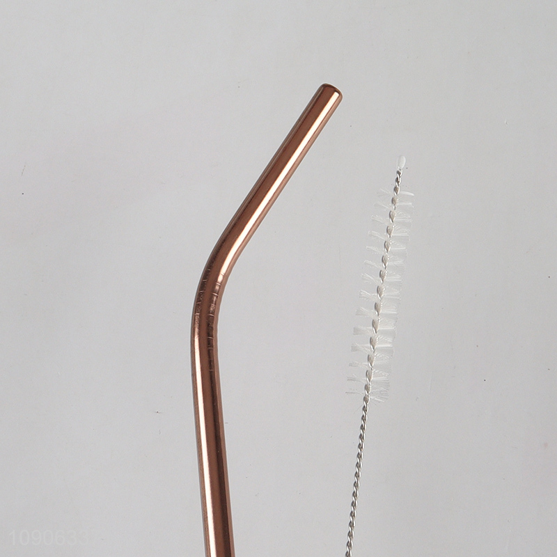 Wholesale 6 Pack Stainless Steel Drinking Straws Bent Straws with 1 Straw Brush