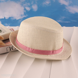 Wholesale <em>Straw</em> Fedora Hat Short Brim Summer Sun Hat for Men Women
