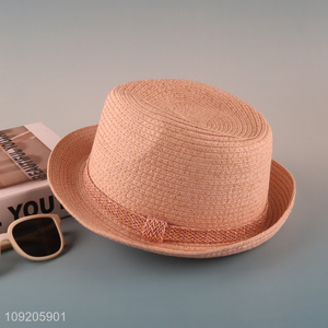 Factory Supply Men Women <em>Straw</em> Fedora Hat Summer Short Brim Beach Hat