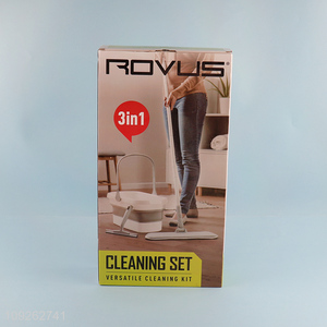 Wholesale 3PCS Cleaning Kit Flat <em>Mop</em> Collapsible Bucket and Window Squeegee Set