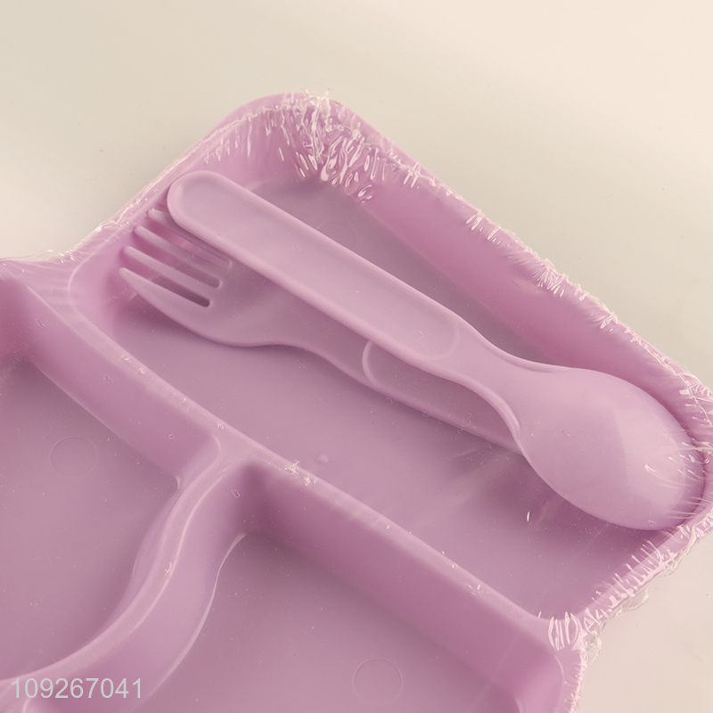 China supplier 3compartment plastic baby dinner plate set with fork and spoon