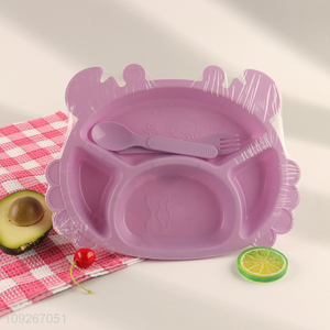 Best selling crab shape plastic baby dinner plate set with fork and spoon wholesale