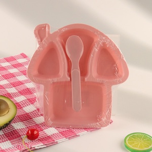 Good quality plastic baby dinner plate set with fork and spoon for sale