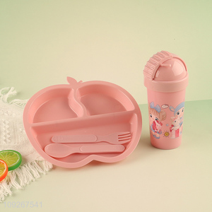 China products apple shape plastic dinner plate water cup straw cup set
