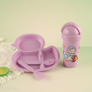 Yiwu market plastic duck shape dinner plate kids water bottle set