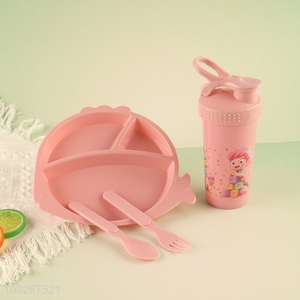 Factory direct sale pink cartoon kids dinner plate water bottle set wholesale