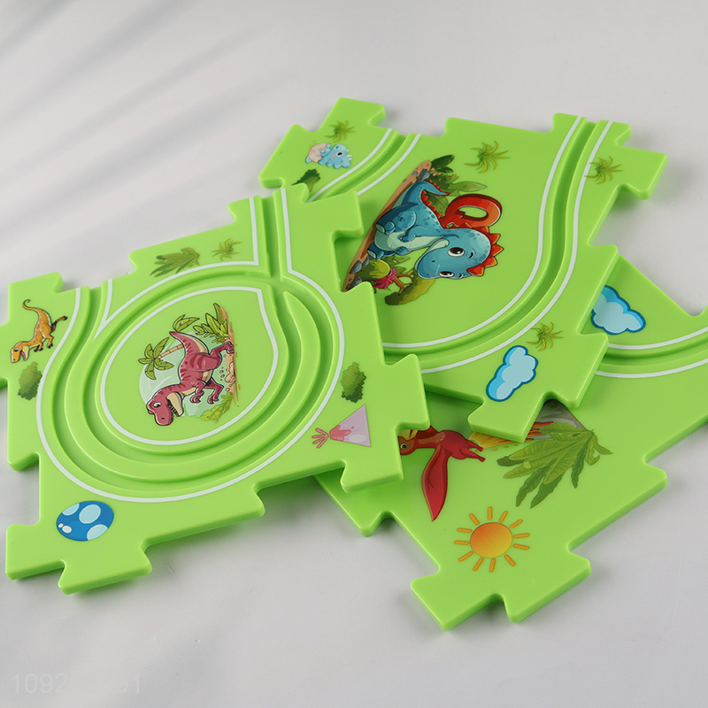 Latest product children dinosaur series puzzle game rail car toys
