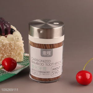Hot products 550pcs disposable carbonized bamboo toothpicks with holder