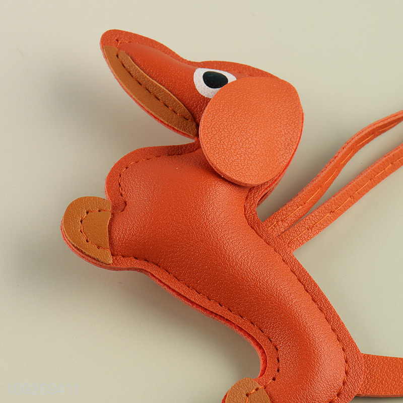 Good quality cartoon puppy leather keychain key ring bag pendant