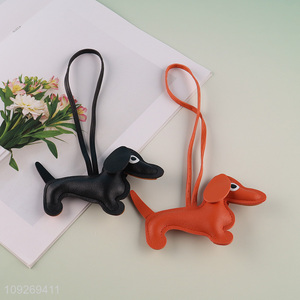 Good quality cartoon puppy leather keychain key ring bag pendant
