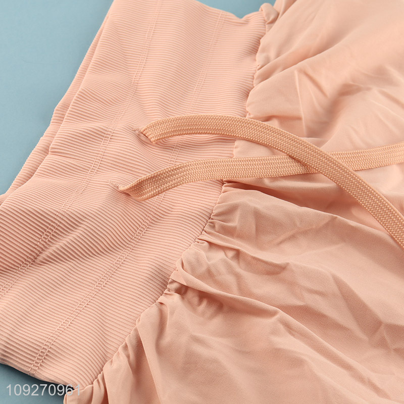 Factory wholesale women double-layer drawstring fitness shorts