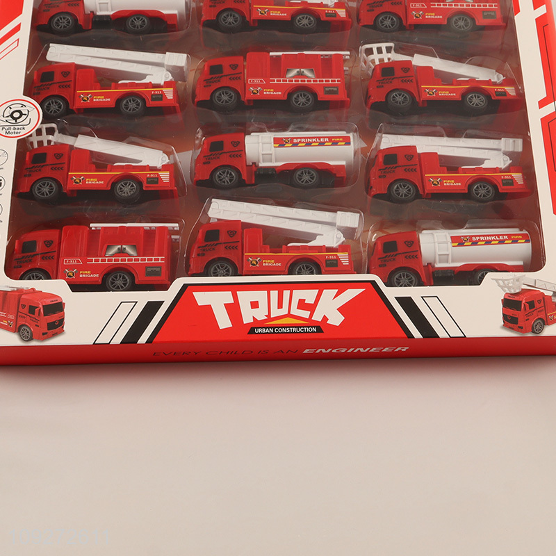Online wholesale children's toy pull back car set fire fighting truck toy