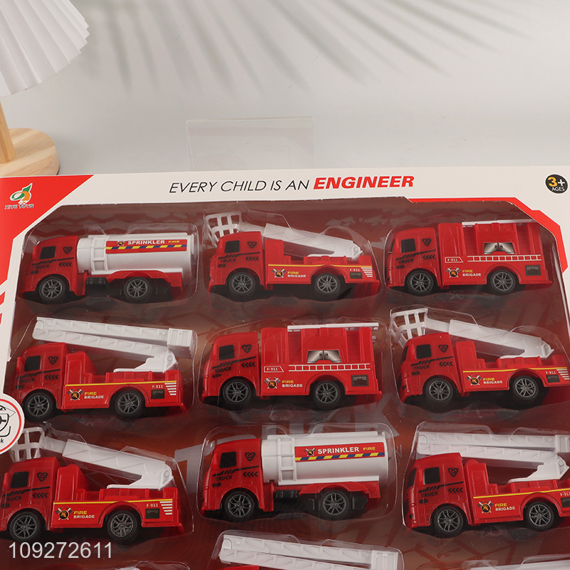 Online wholesale children's toy pull back car set fire fighting truck toy