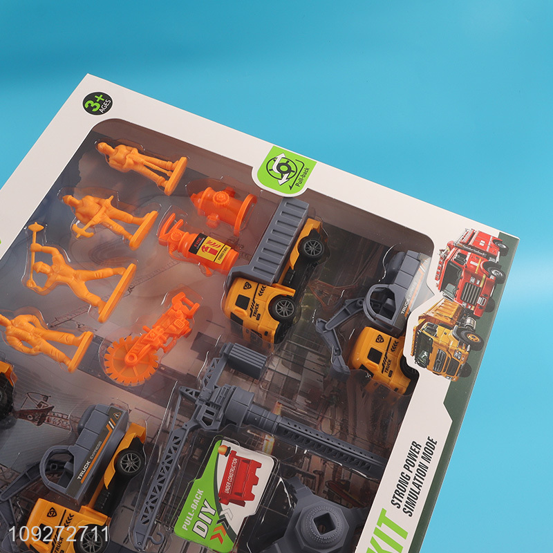 Low price engineer truck children pull back car toy set