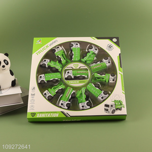 Good price 12pcs sanitation truck children pull back car toy set