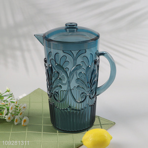 Online wholesale glass embossed water jug juice jug with lid