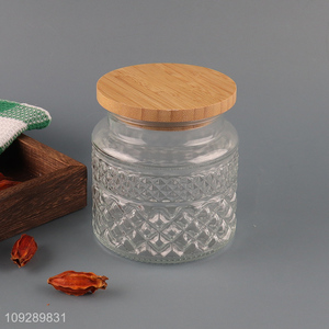 New arrival round glass storage jar with bamboo lid