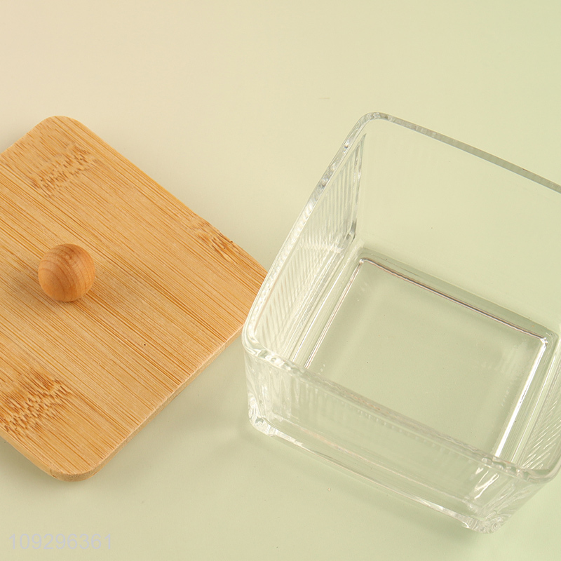 New product square glass snack storage jar with bamboo lid