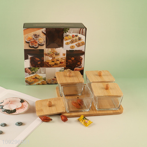 New product square glass snack storage jar with bamboo lid