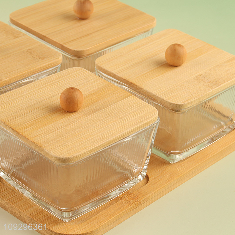 New product square glass snack storage jar with bamboo lid