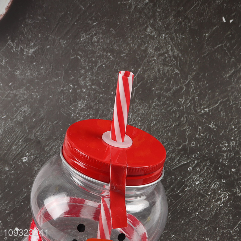 Popular products snowman shape plastic water cup with straw