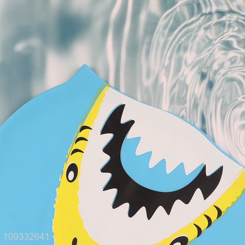 Factory price cartoon shark silicone swimming cap