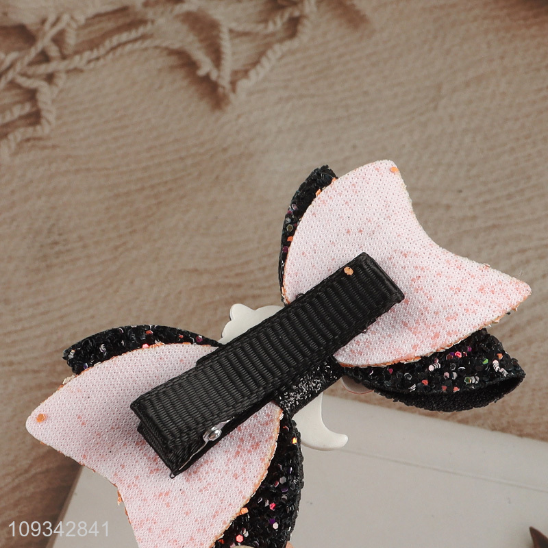 Low price Halloween glitter bow hair clip