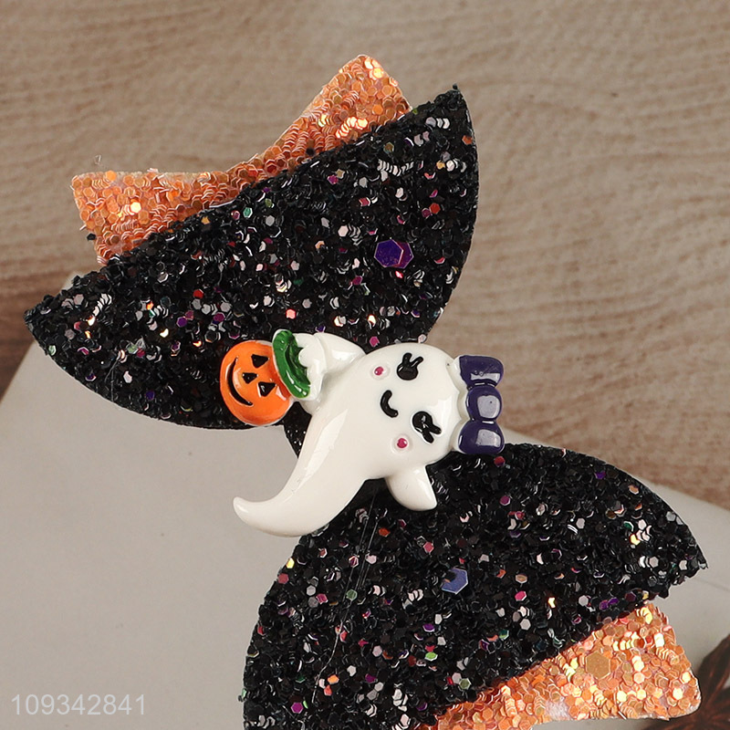 Low price Halloween glitter bow hair clip