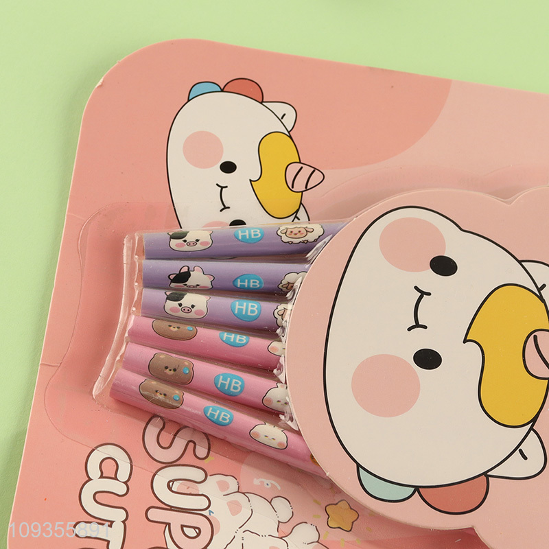 Latest products   6pcs cartoon HB pencils set with eraser