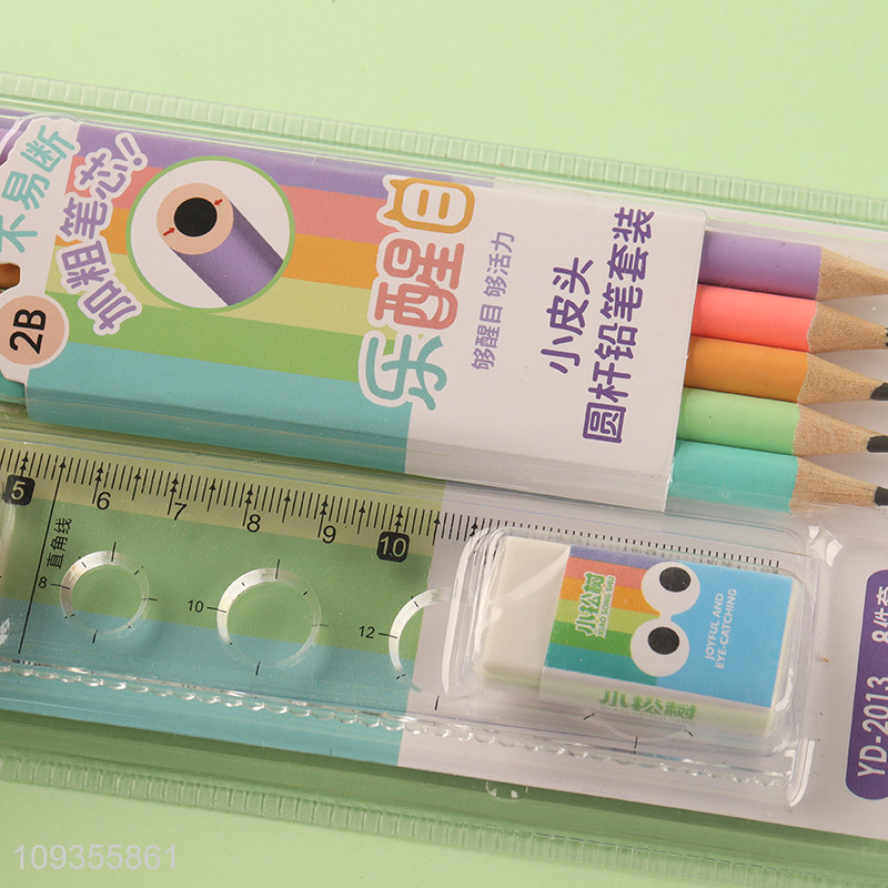 China supplier 5pcs 2B pencils with eraser ruler set