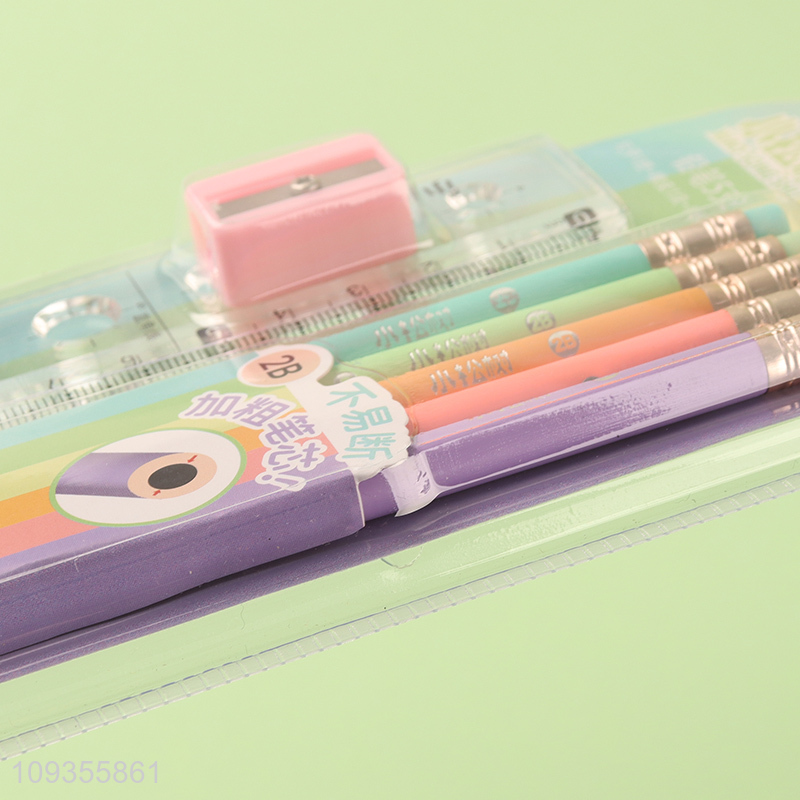China supplier 5pcs 2B pencils with eraser ruler set