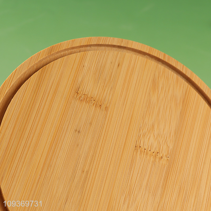Factory price round bamboo pizza plate with handle