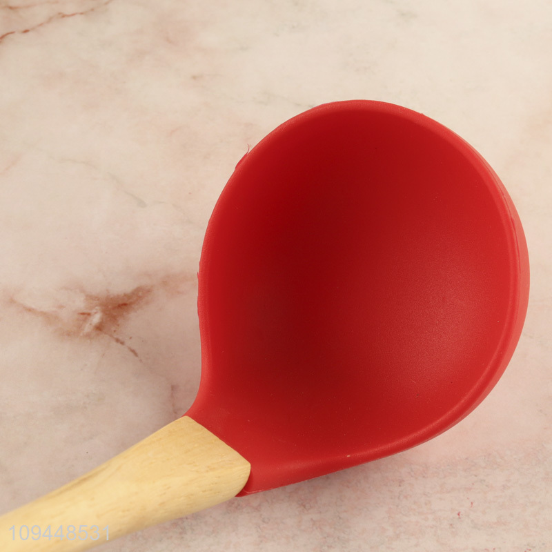 New arrival silicone soup ladle with wooden handle