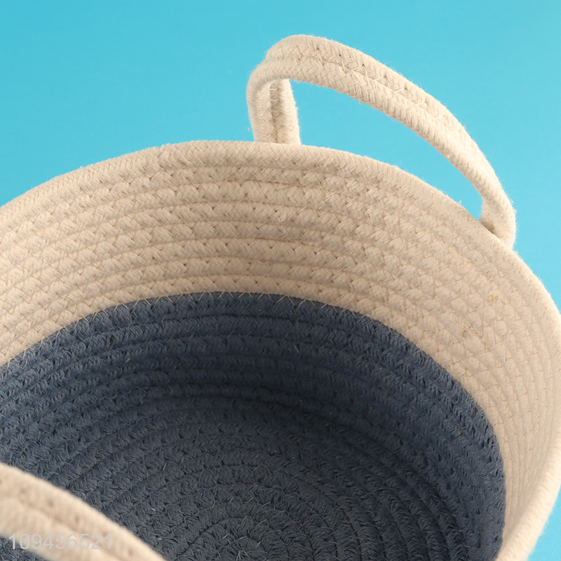 Low price cotton rope woven storage basket with handle