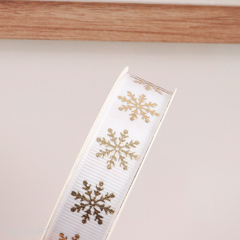 Factory price snowflakes printed polyester gift packaging ribbon