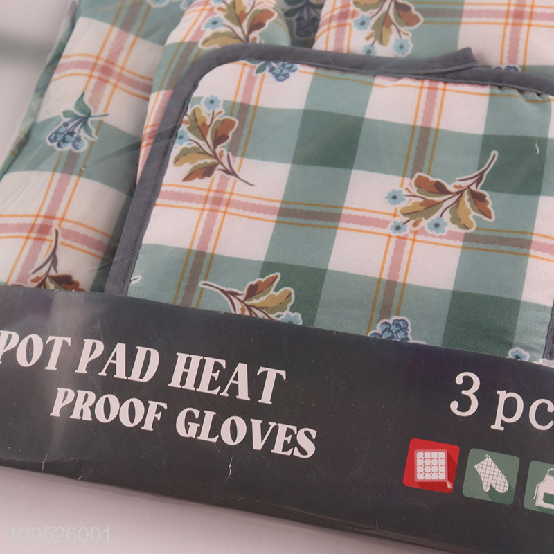Top sale 3pcs kitchen apron heat pad oven mitts set